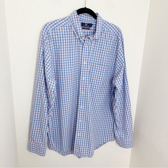 Vineyard Vines Slim Fit Murray Gingham Blue & Pink Button Down - Picture 7 of 8